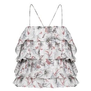 NEW Magali Pascal Isla Ruffle Tier Striped Silk Blend Women Ruffle Layered Med